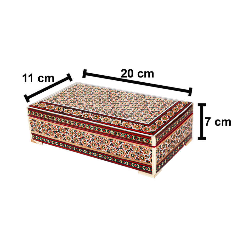 صندوق مجوهرات خشبي مصنوع يدويًا بتصميم ختام إيراني زخرفي