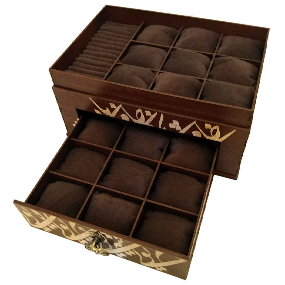 صندوق ساعات خشبي بطبقتين مع خط عربي