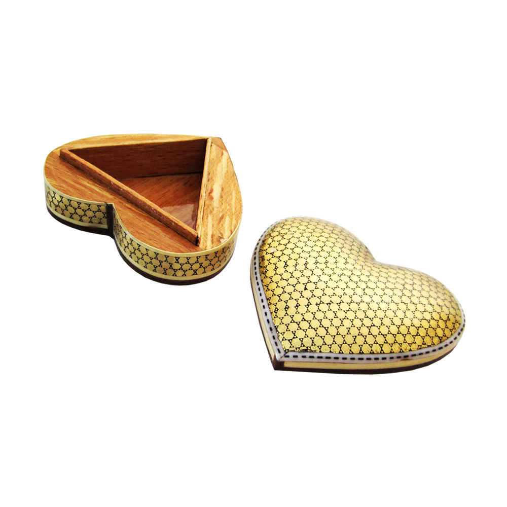 صندوق مجوهرات خشبي مصنوع يدويًا بتصميم ختام إيراني على شكل قلب