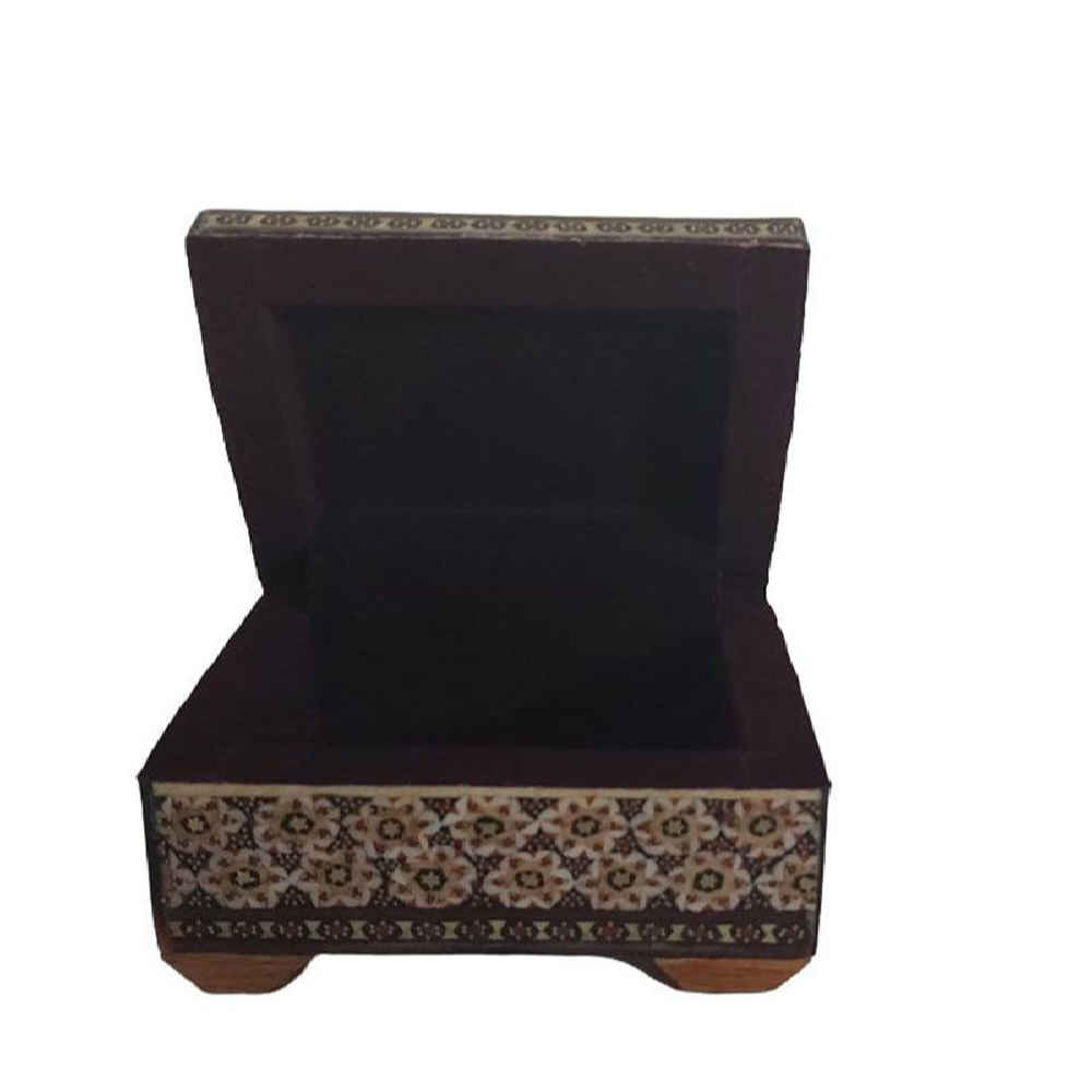 صندوق مجوهرات خشبي مصنوع يدويًا بتصميم ختام إيراني بزهور خضراء
