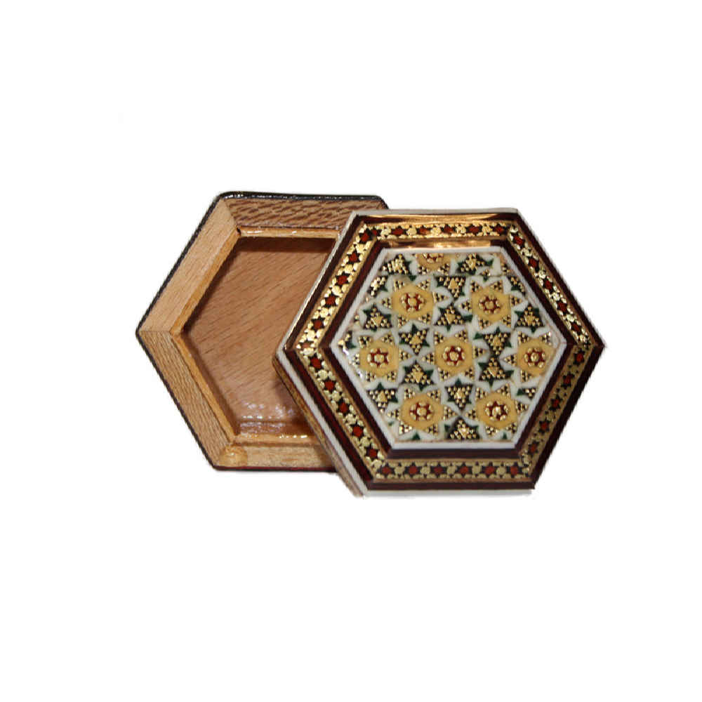صندوق مجوهرات خشبي مصنوع يدويًا بتصميم ختام إيراني زهور (x2)