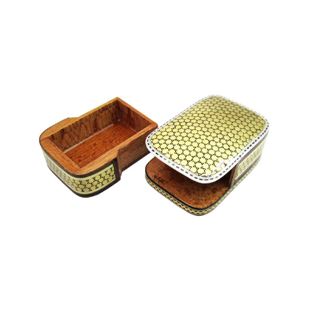 صندوق مجوهرات خشبي مصنوع يدويًا بتصميم ختام إيراني أصفر