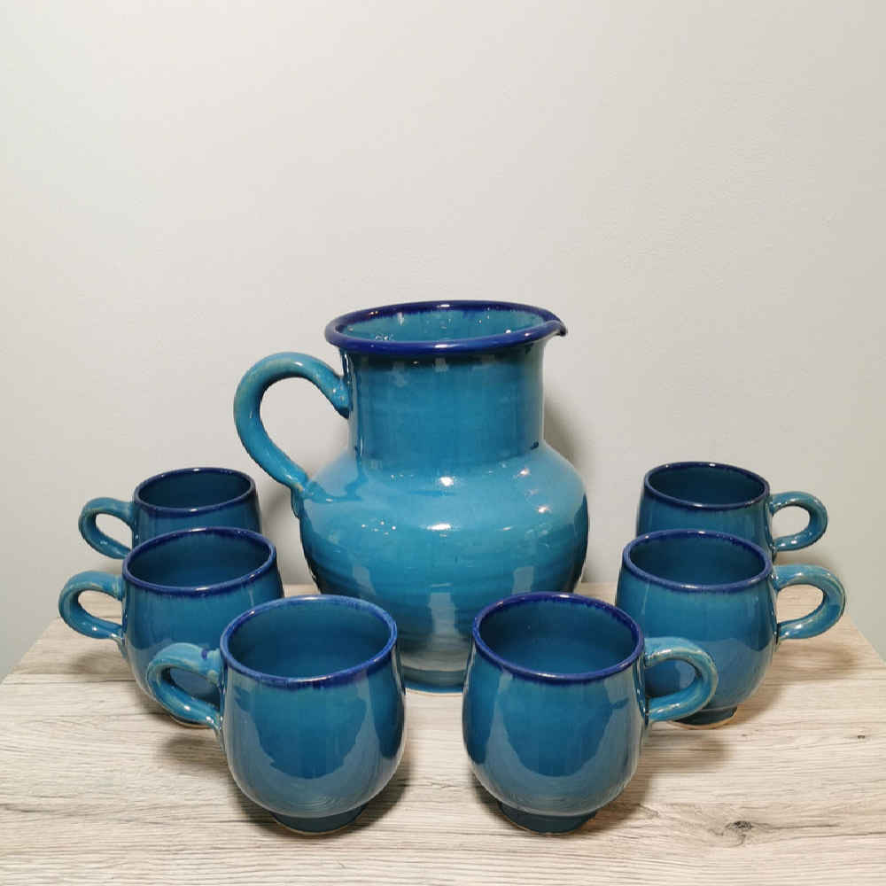 مجموعة إبريق فخاري إيراني مصنوع يدويًا وأكواب إليزابيث