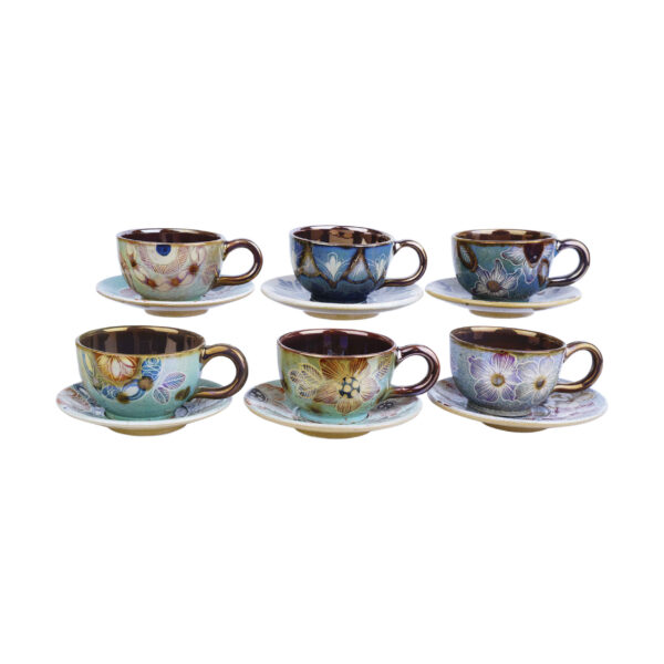 طقم من فنجان شاي سيراميك إيراني مع صحن شاكيل