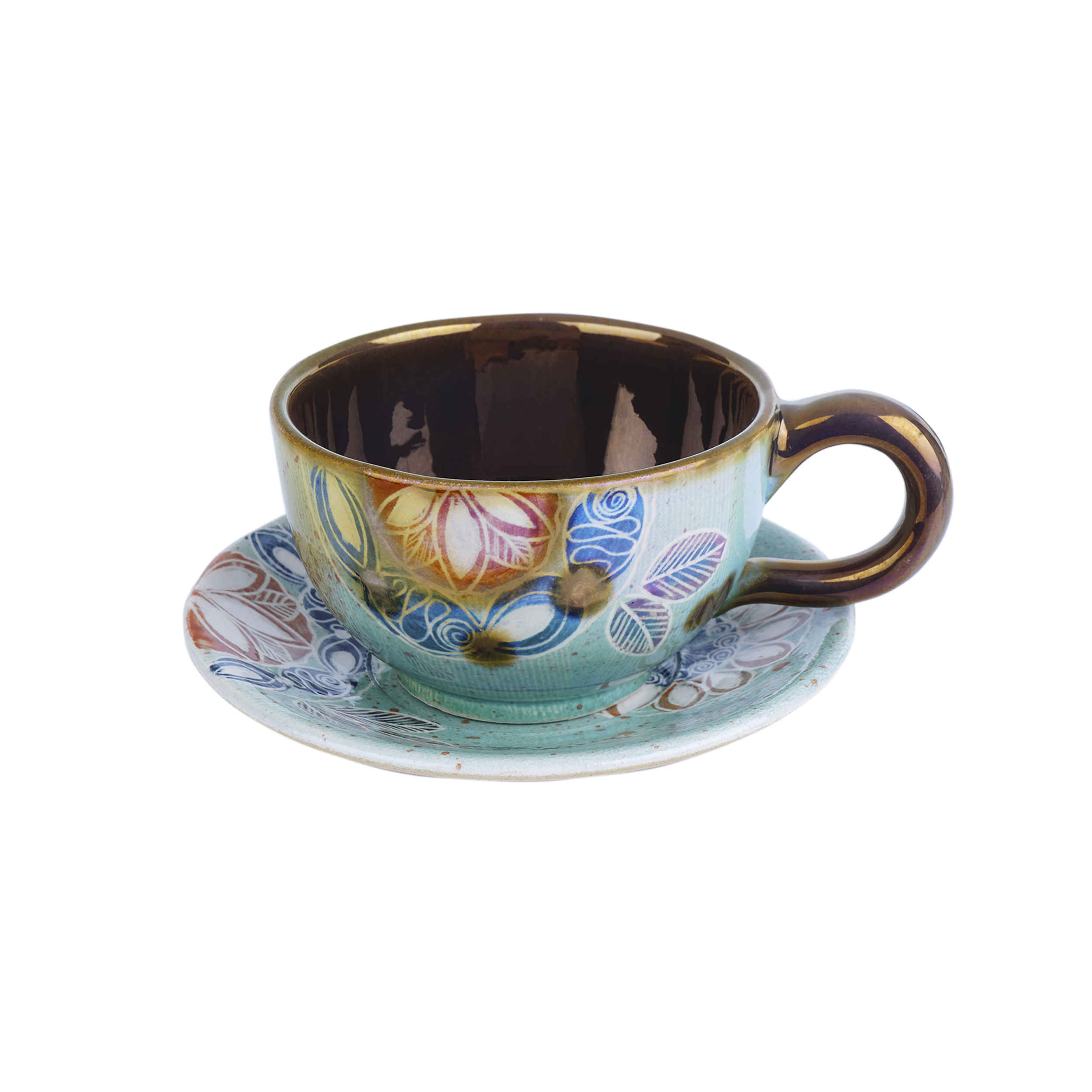 طقم من فنجان شاي سيراميك إيراني مع صحن شاكيل