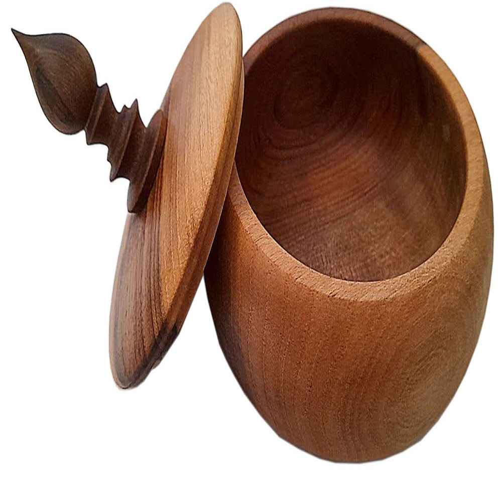 وعاء سكر خشبي مصنوع يدويًا مع غطاء – نمط ريفي بهار