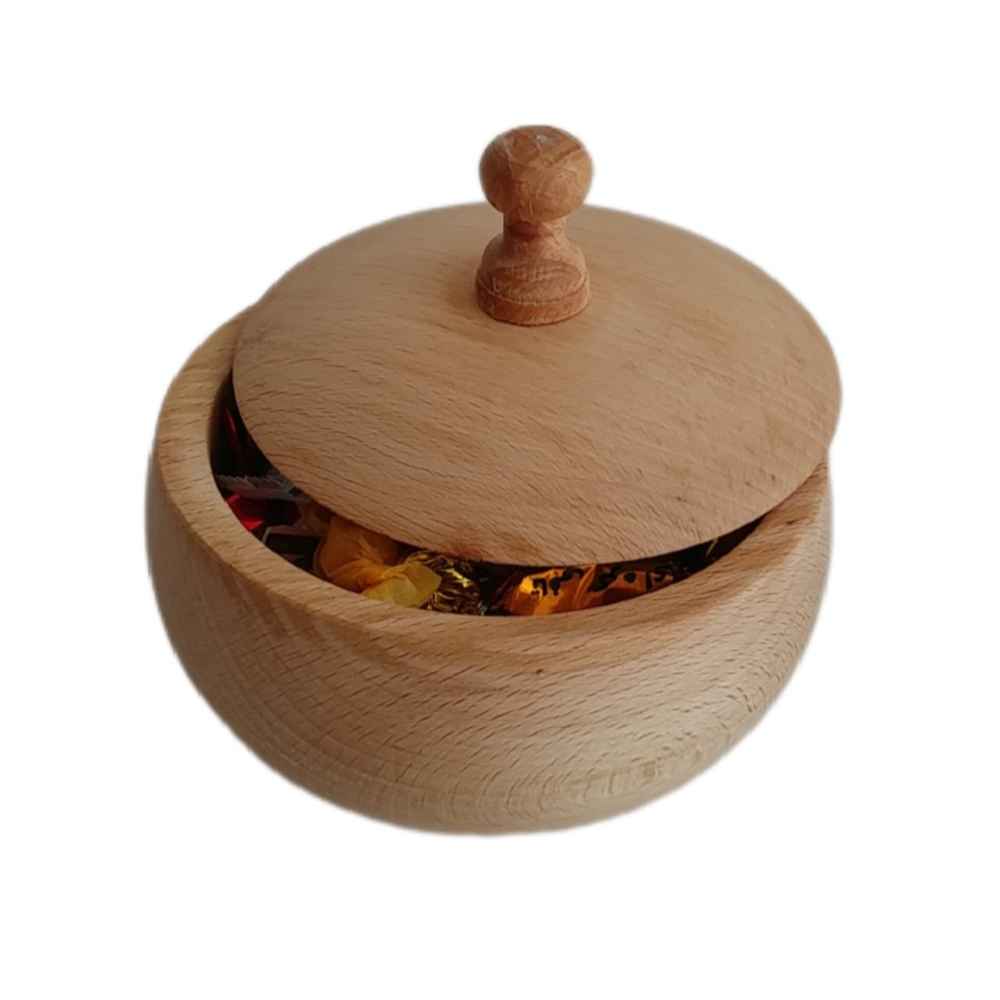 وعاء سكر خشبي مصنوع يدويًا مع غطاء – نمط ريفي راش