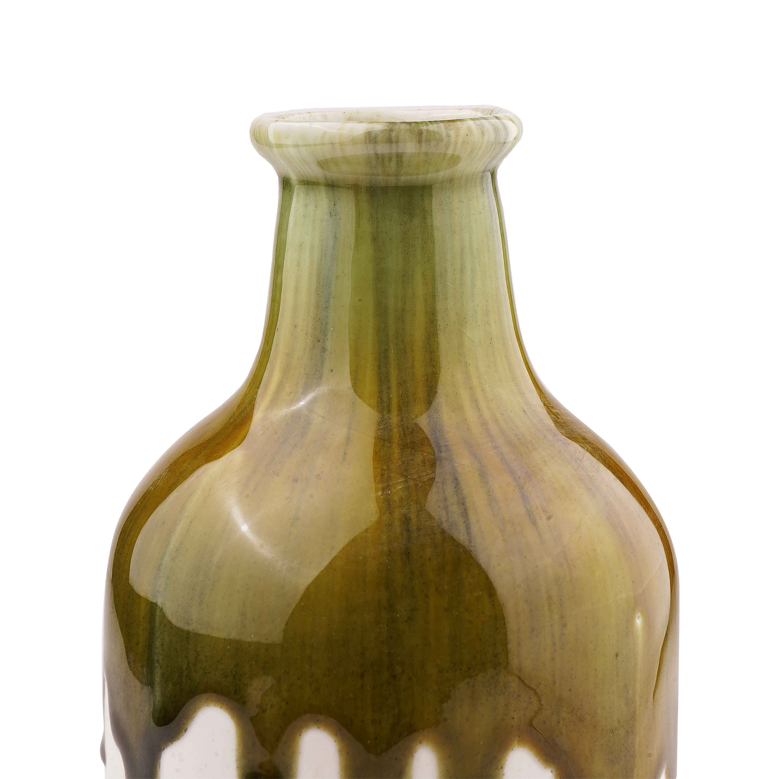 فازة خزفية زخرفية ذات ساق واحدة مصنوعة يدويًا بتصميم طلاء متساقط – موديل أهُورا