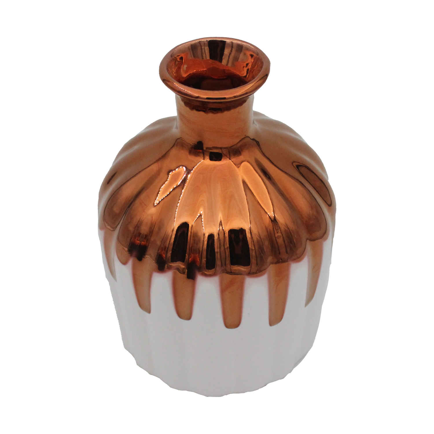 فازة خزفية زخرفية ذات ساق واحدة مصنوعة يدويًا بتصميم طلاء متساقط باللون البني