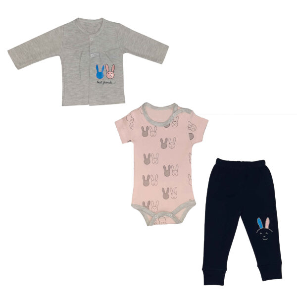 طقم قميص طويل الأكمام بنقشة أرنب موديل لايت (3 قطع)