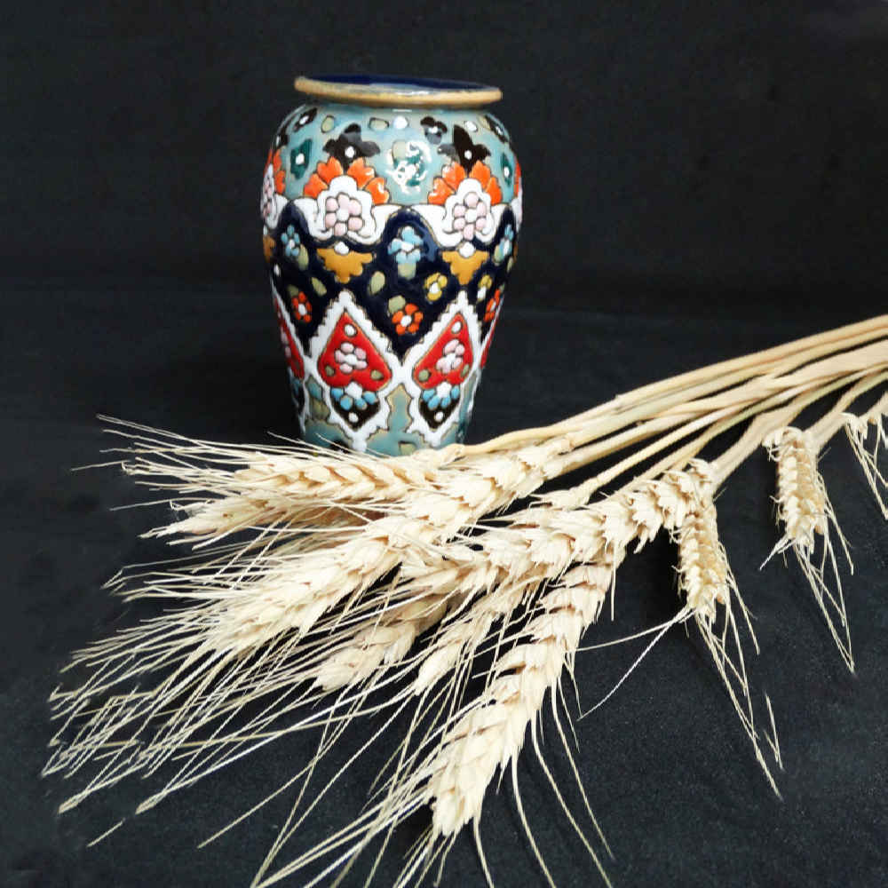 حامل قلم خزف إيراني مصنوع يدويًا للمكتب – مناقري، زهور