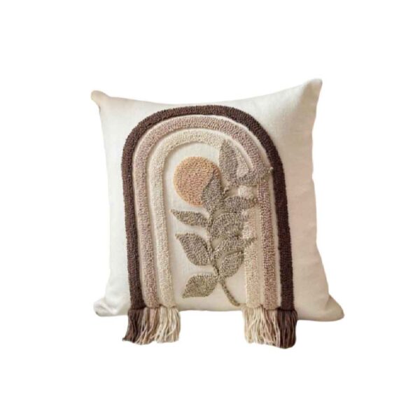 غطاء وسادة مطرز بنقشة إبرة الثقب بألياف القطن وتصميم قوس قزح