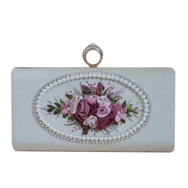حقيبة يد صغيرة بتطريز الشريط مع تفاصيل الأزهار لحفلات المساء