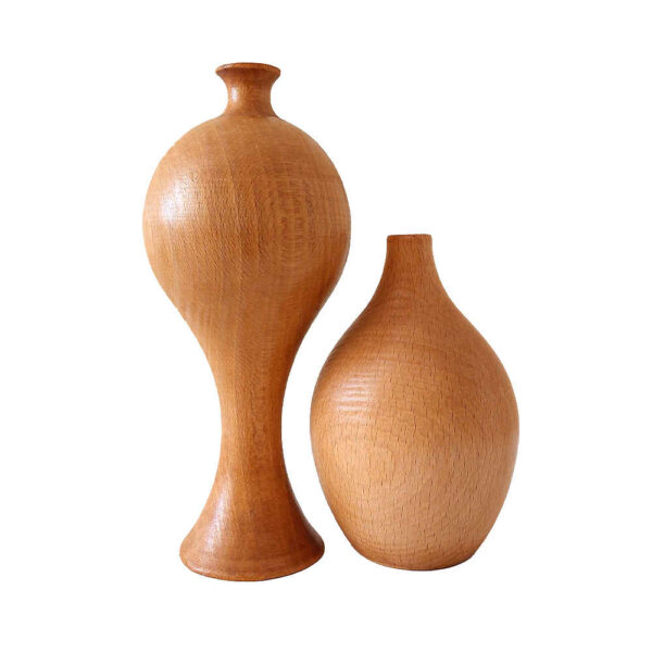 مجموعة من 3 فازات خشبية زخرفية مصنوعة يدويًا من الخشب الصلب الطبيعي - ميلاني