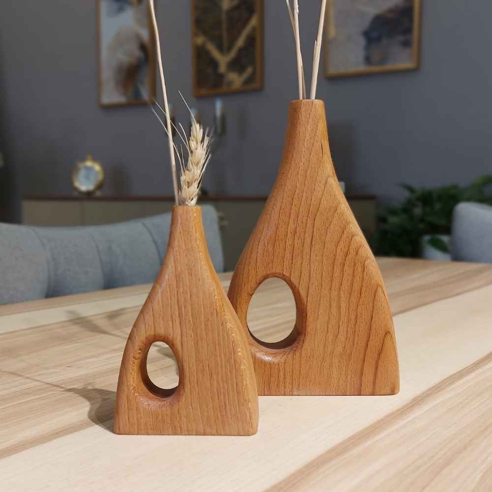 فازات زهور صغيرة خشبية مصنوعة يدويًا بتصميم ريفي، مناسبة للديكور