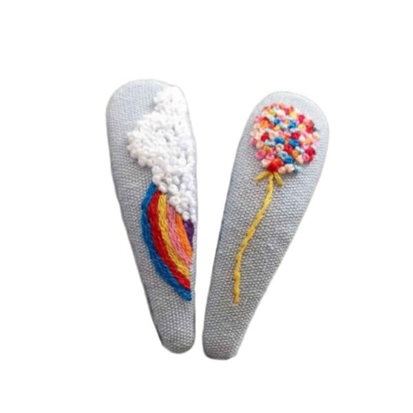 مجموعة مشابك الشعر سناب مع تصميم بالون مطرز يدويًا