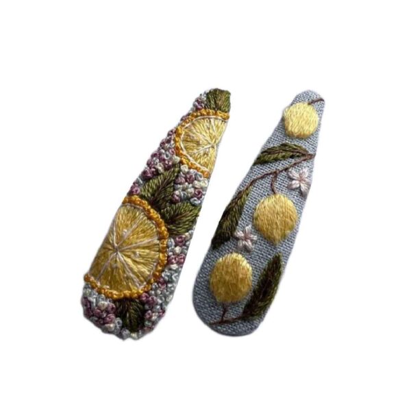 مجموعة مشابك الشعر سناب مع تصميم ليمون مطرز يدويًا