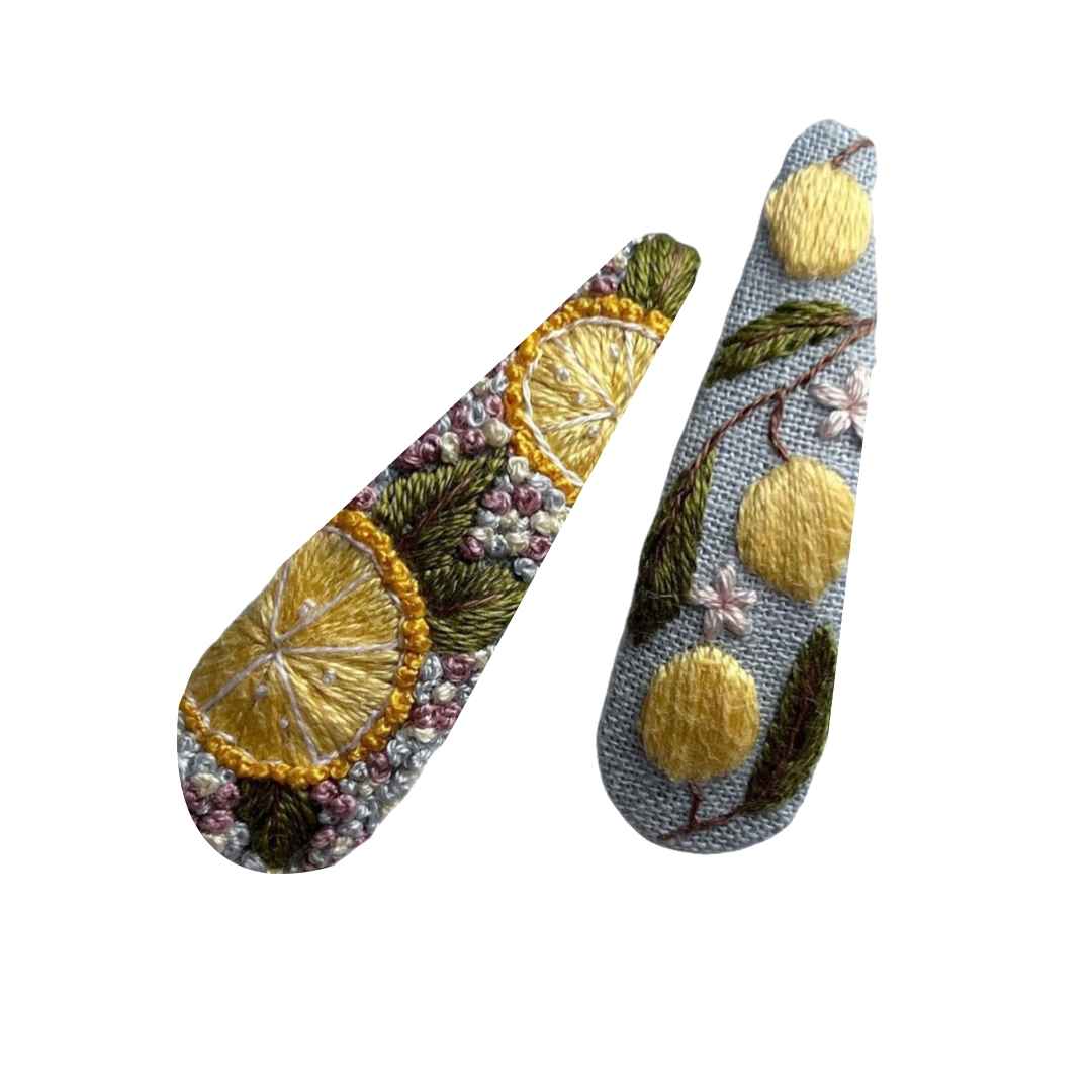 مجموعة مشابك الشعر سناب مع تصميم ليمون مطرز يدويًا