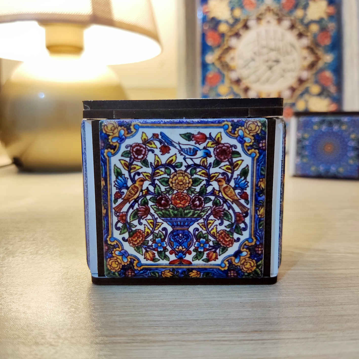 حامل شمعة تيلايت مكعب خشبي موديل حامي