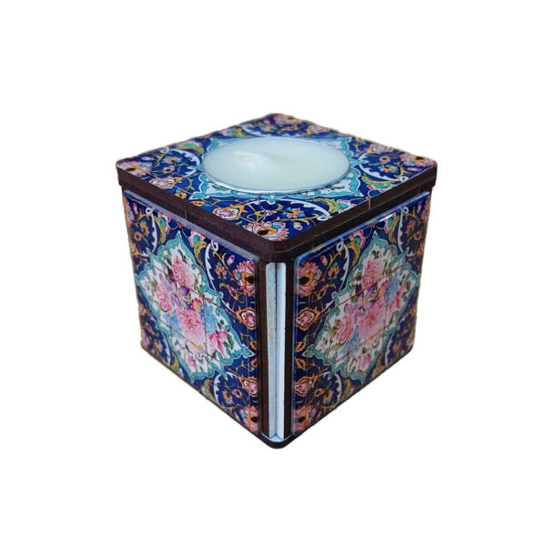 حامل شمعة تيلايت مكعب خشبي موديل ليانا