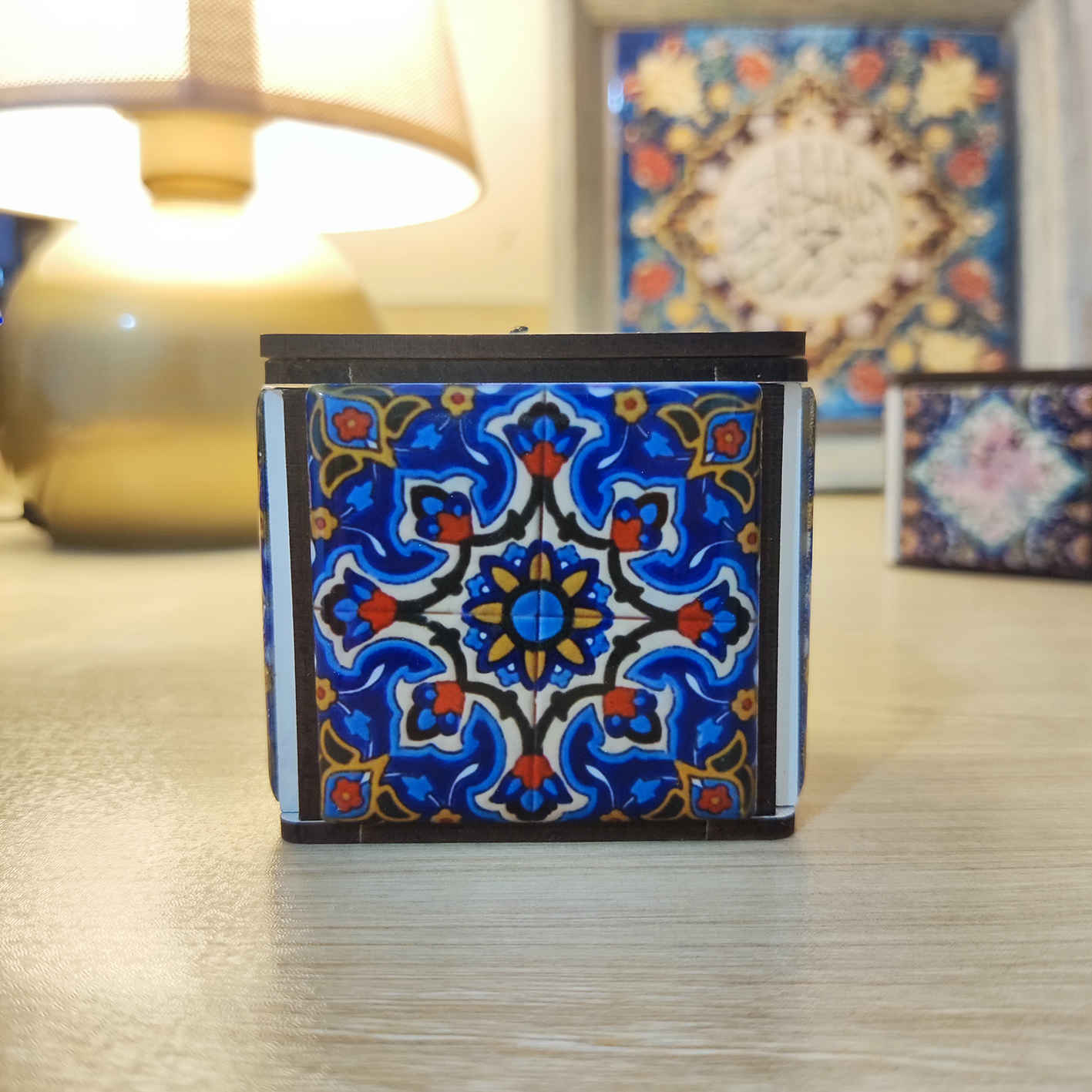 حامل شمعة تيلايت مكعب خشبي موديل ياسنا