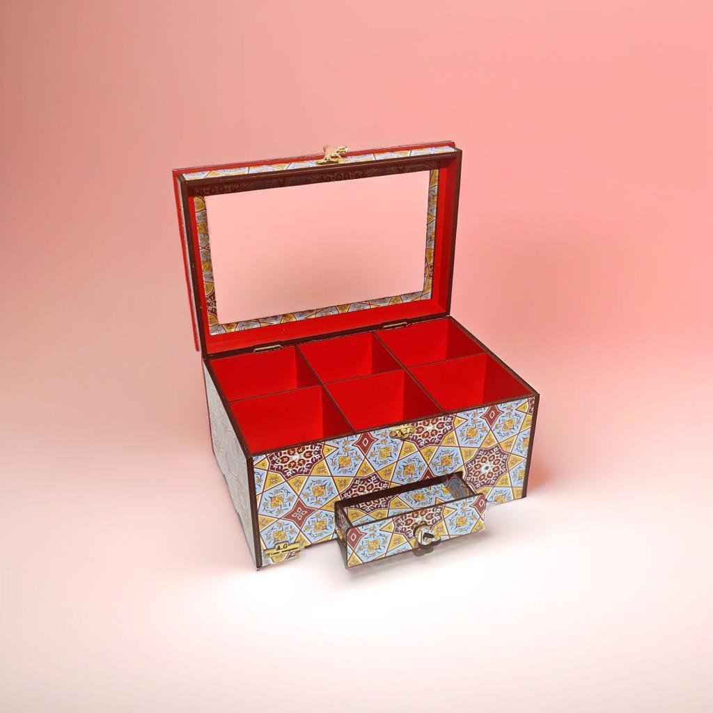 صندوق ساعات خشبي – طبقتين، 6 فتحات، مستوحى من الفن الفارسي