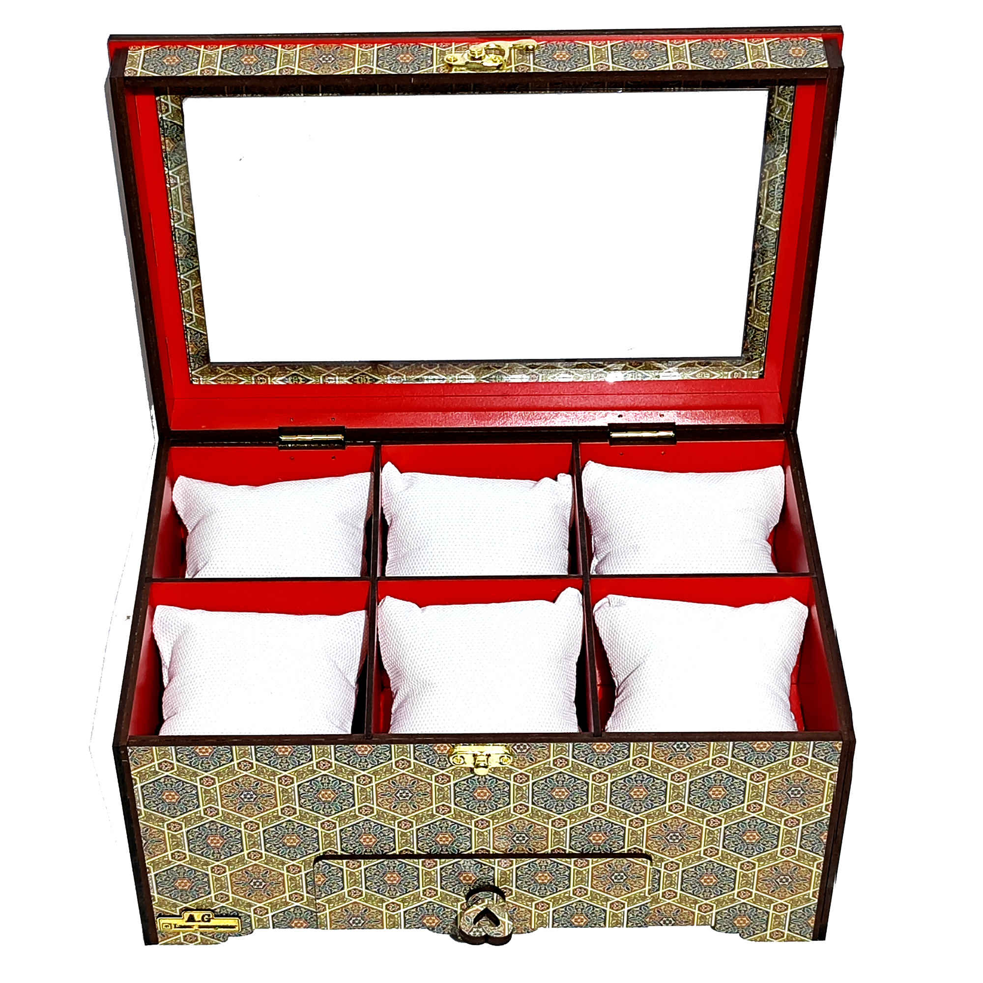 صندوق ساعات خشبي – 6 فتحات، مستوحى من الأناقة الفارسية