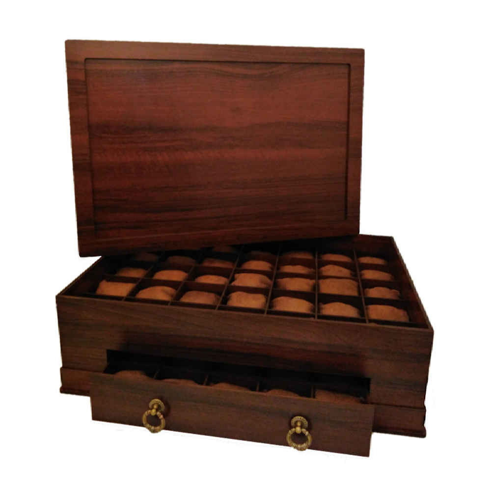 صندوق ساعات خشبي مع 60 فتحة ووسائد ساعات