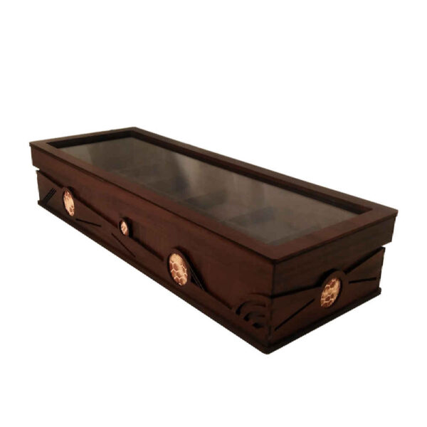 صندوق ساعات خشبي مع قسم للنظارات والخواتم