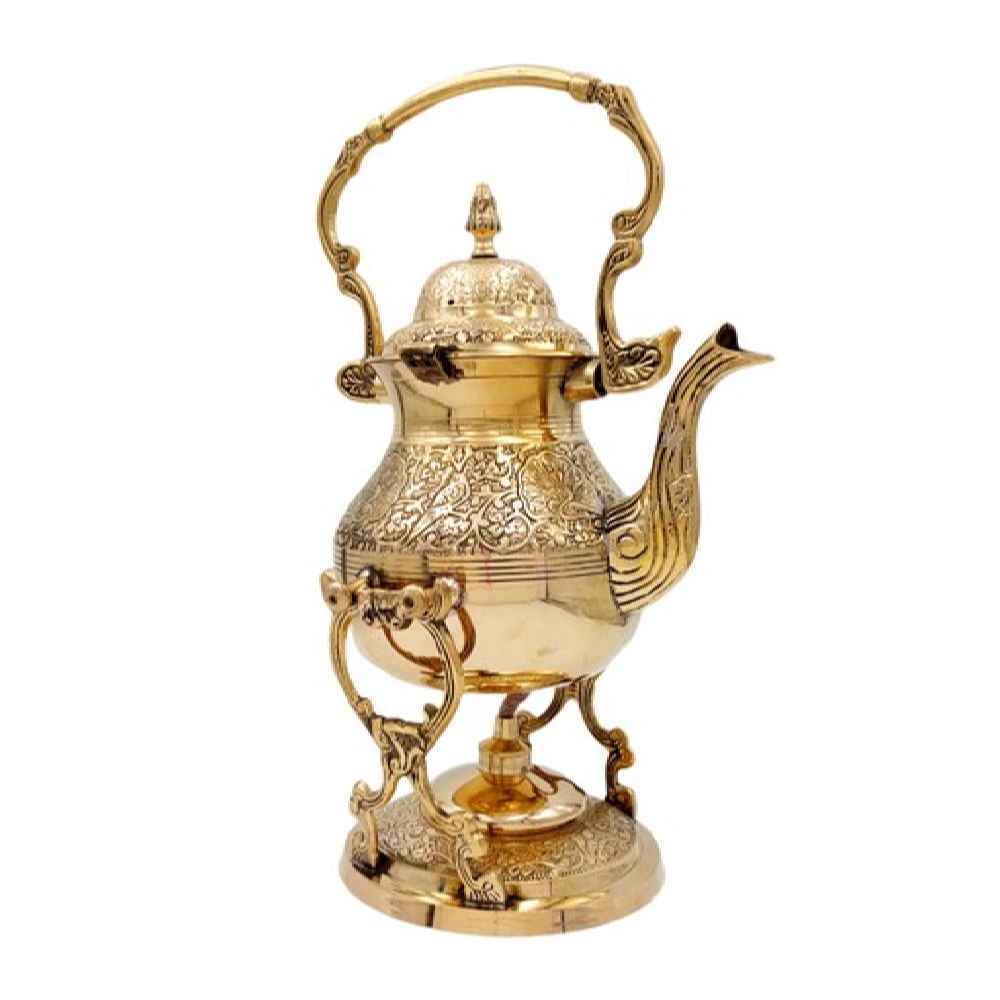 إبريق شاي ودفاية نحاسي محفور يدوياً بتصميم محفور أنيق