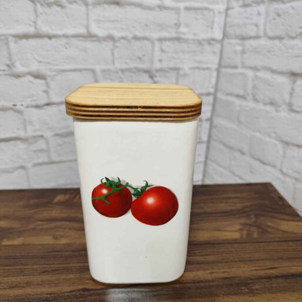 وعاء علب سيراميك لتخزين معجون الطماطم باللون الأبيض