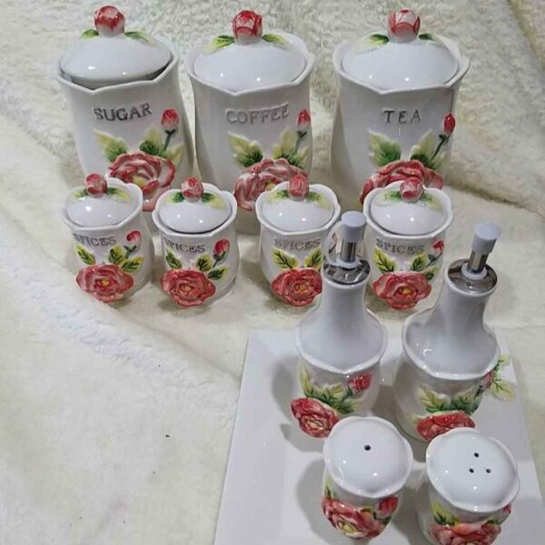 جرة تخزين مطبخ خزفية - تخزين أنيق للقهوة والشاي والمزيد، مزخرف جول برجسته