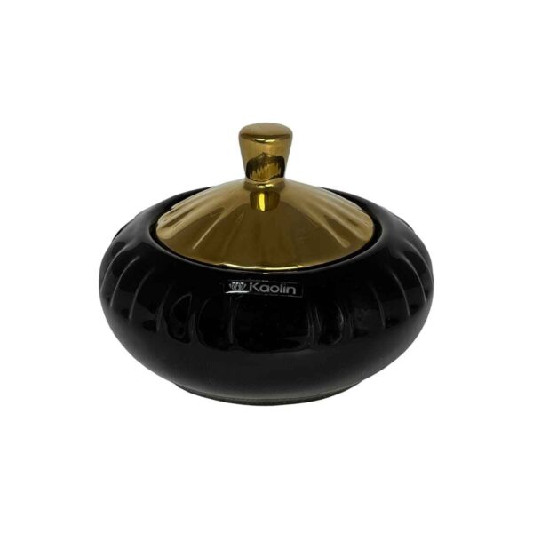 وعاء سكر سيراميك مع غطاء ذهبي