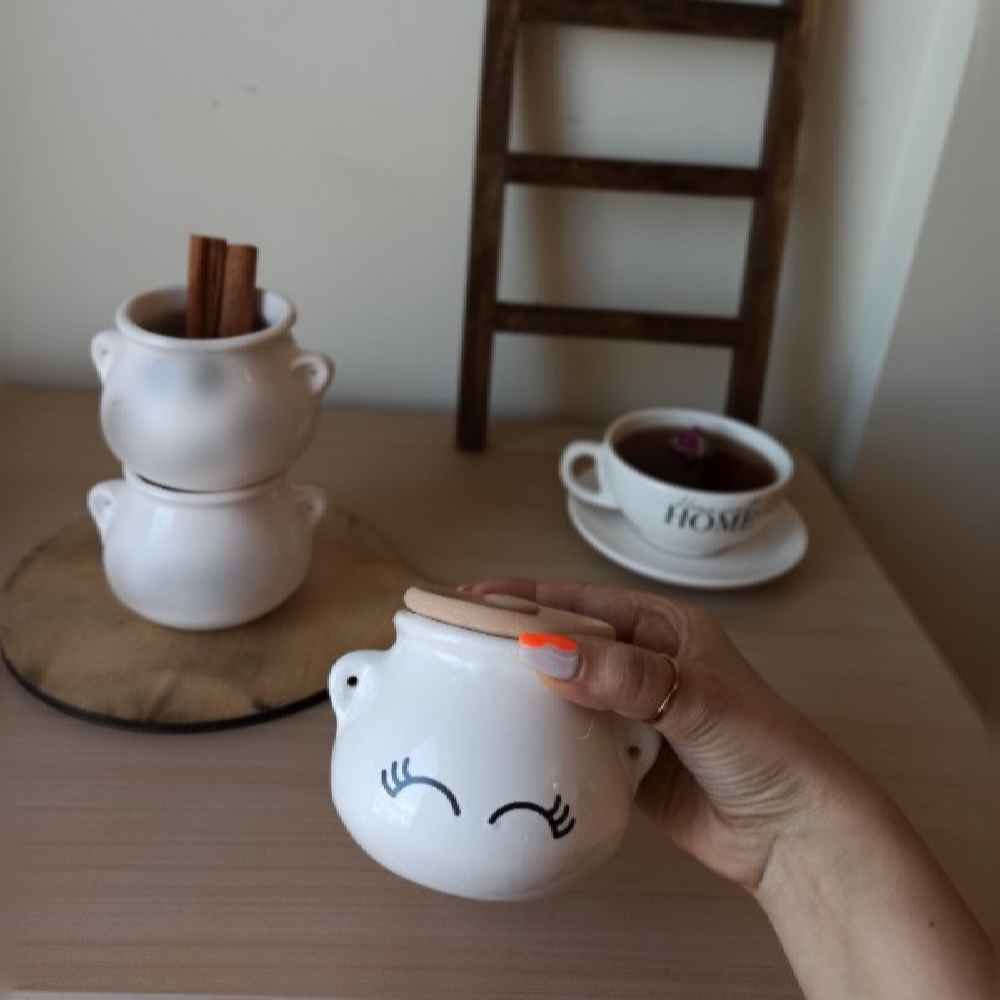 وعاء سكر سيراميك مع غطاء – نمط فني نقشة الرموش