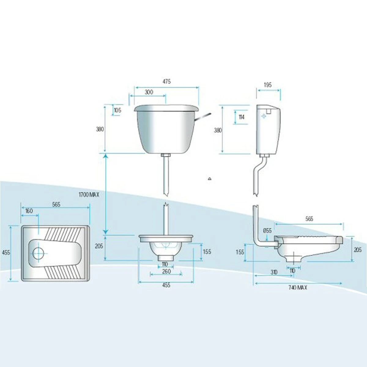 خزان تدفق مرحاض القرفصاء مارينا – موفر ماء عالي الكفاءة