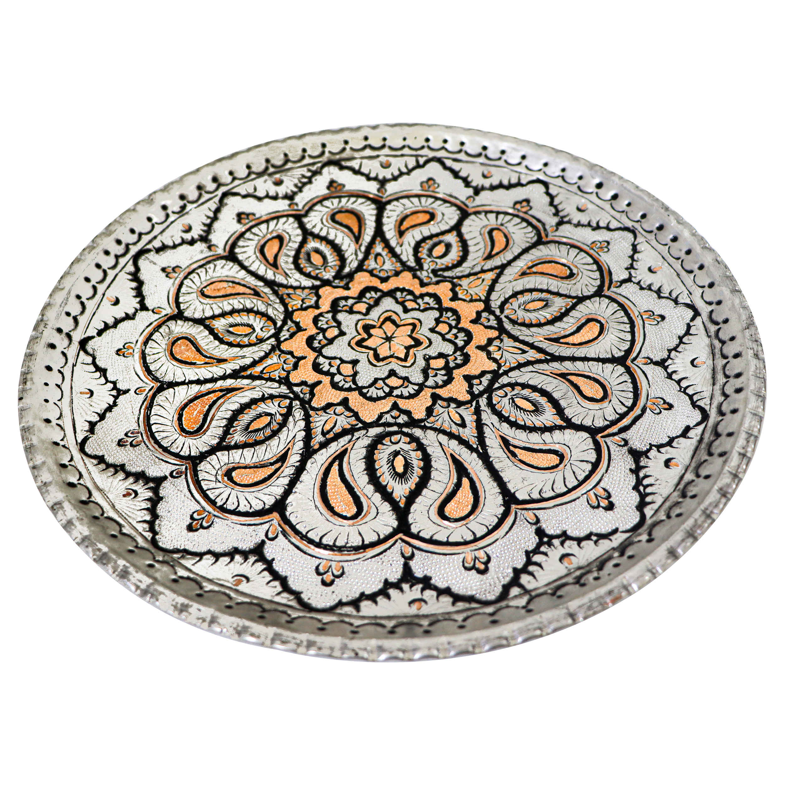 لوحة من النحاس الزخرفية المحفورة يدوياً بتصميم إيراني معقد