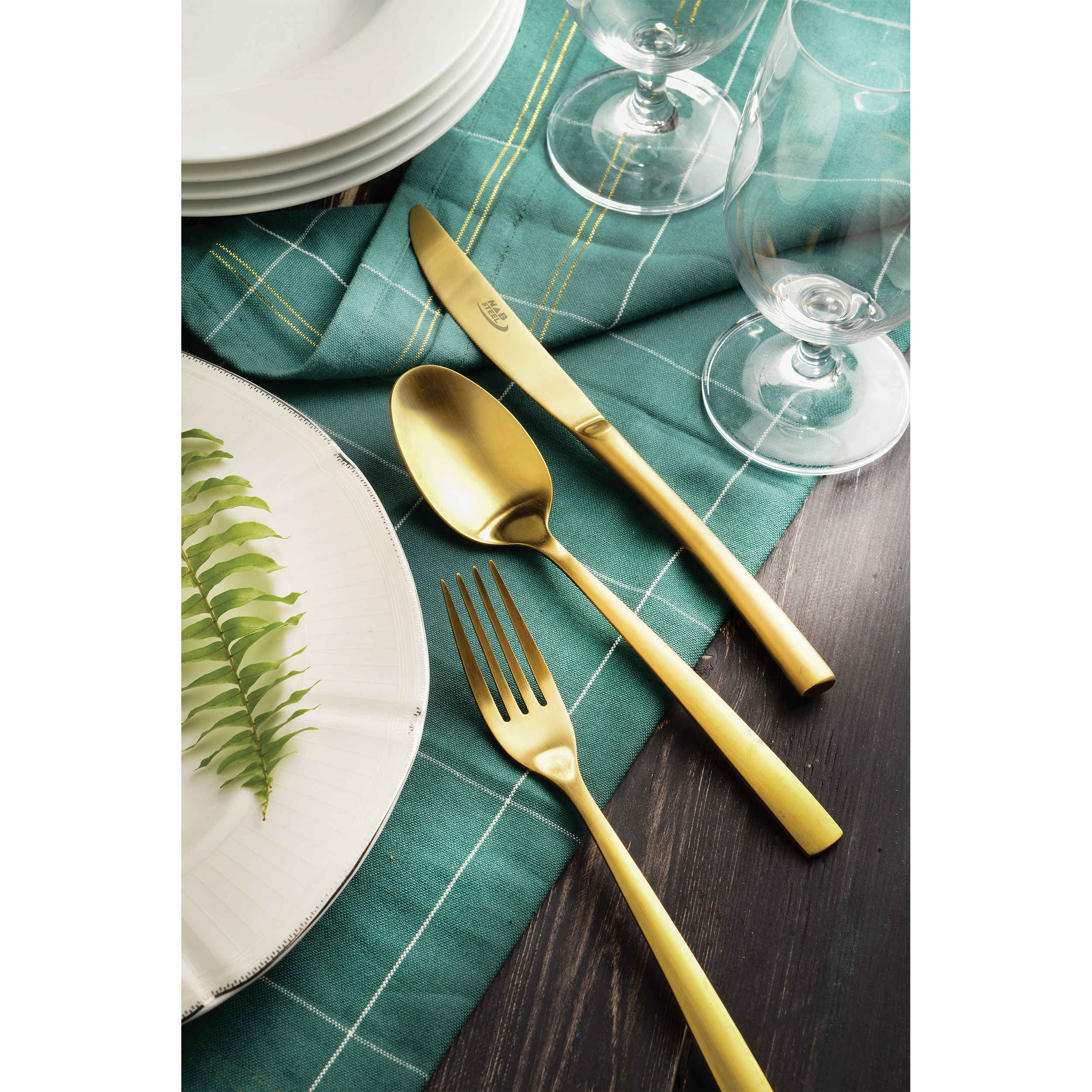 مجموعة ملاعق وشوك من أدوات المائدة متوافقة مع غسالة الصحون 12 قطعة نموذج ذهب