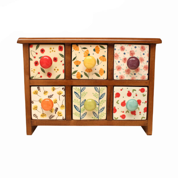 الصندوق اليدوي المصنوع من 6 أدراج سيراميكية مع صندوق خشبي