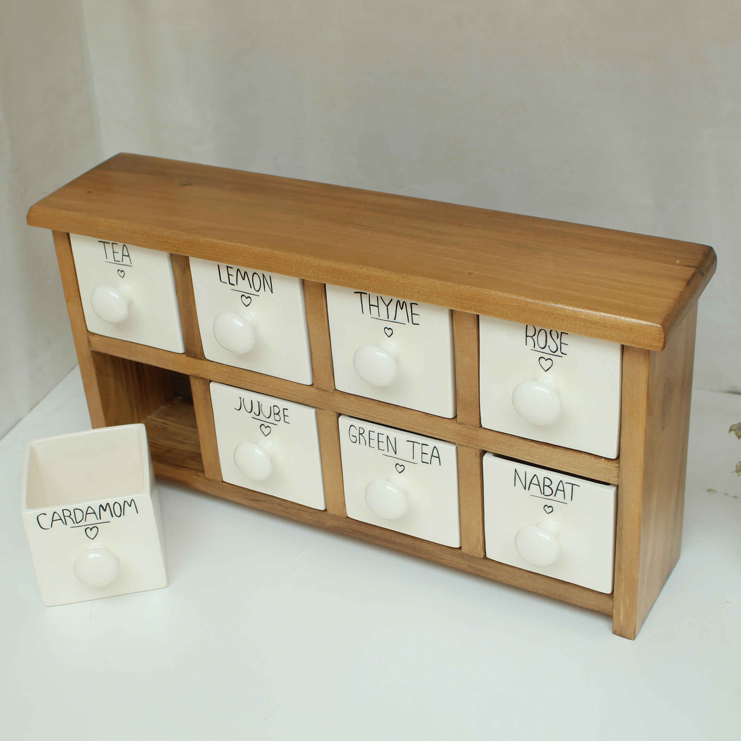 الصندوق اليدوي المصنوع من 8 أدراج سيراميكية مع صندوق خشبي