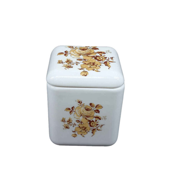 وعاء سكر سيراميك مع غطاء - نمط فني زهري