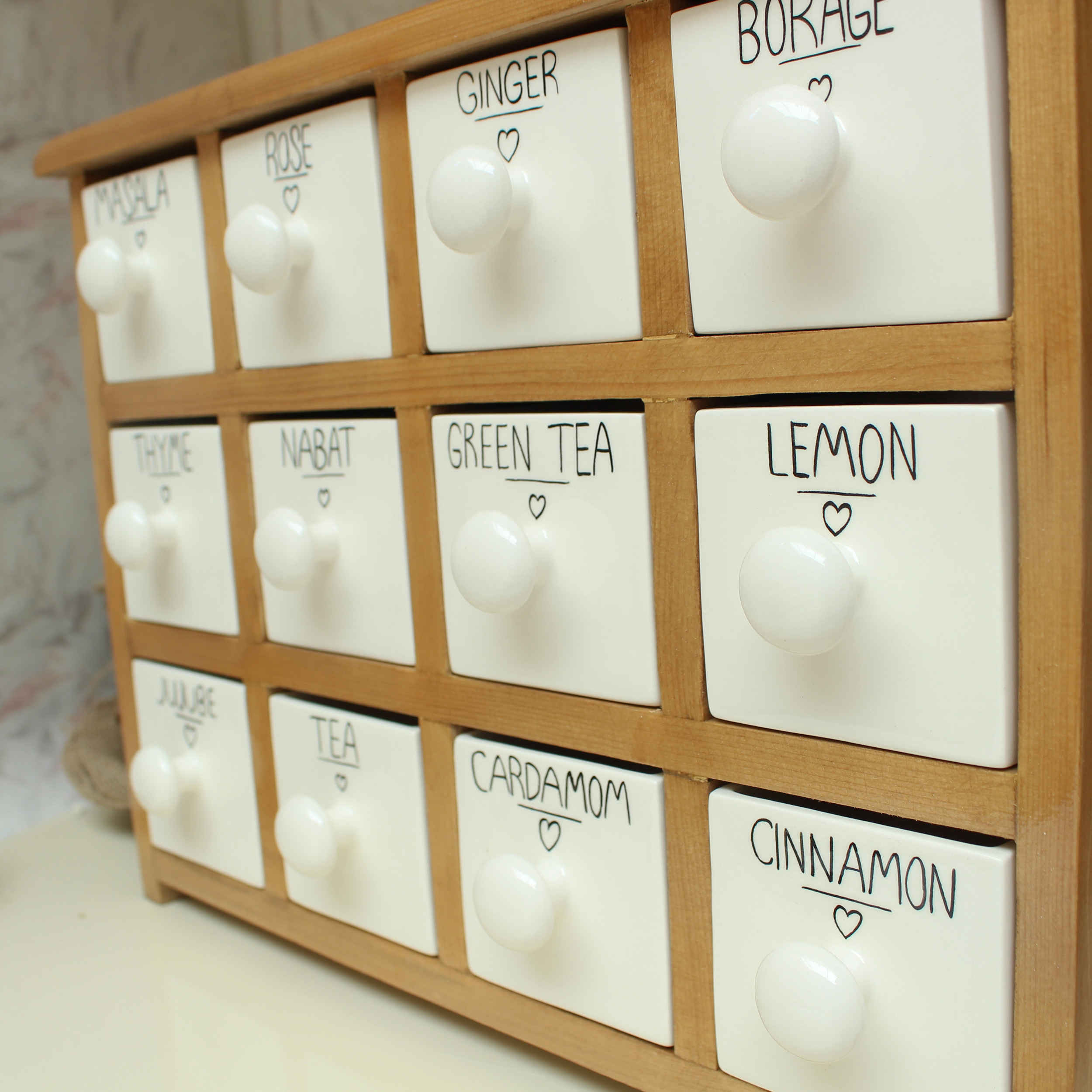 الصندوق اليدوي المصنوع من 12 درج سيراميكي مع صندوق خشبي