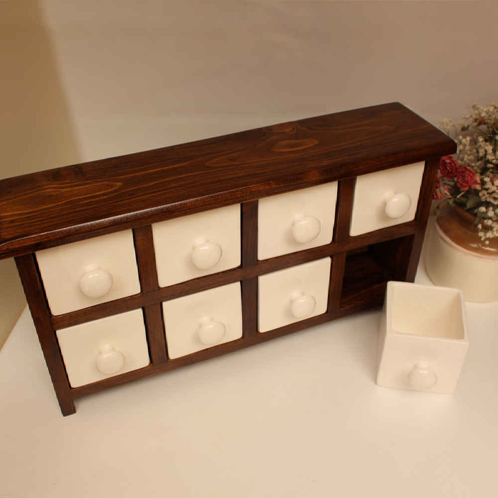 الصندوق اليدوي المصنوع من 8 أدراج سيراميكية مع صندوق خشبي