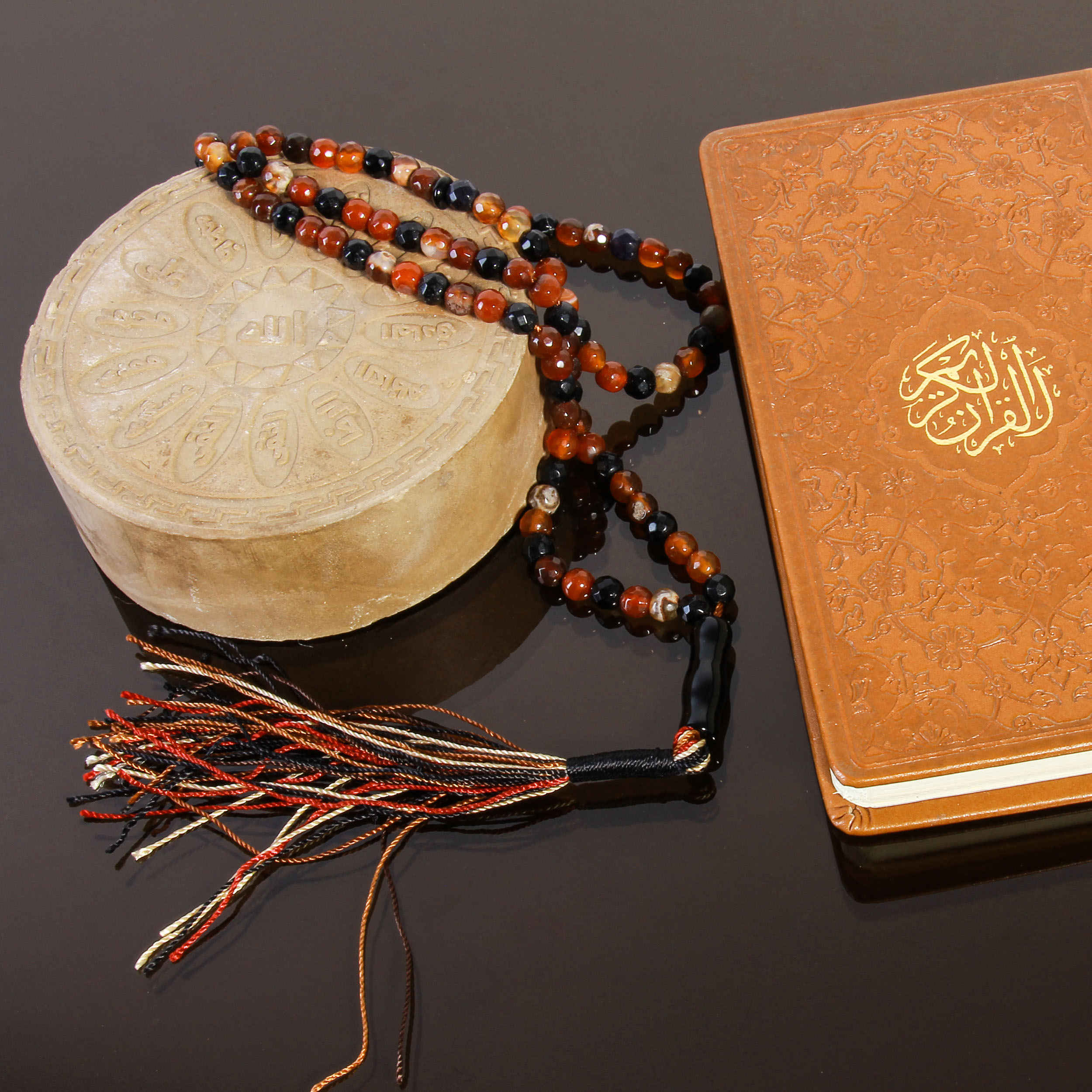مسبحة إسلامية من العقيق مصنوعة من 101 حبة تسبيح بنية
