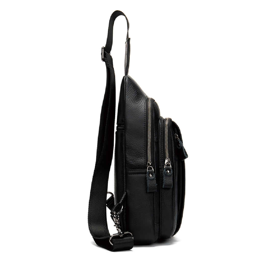 حقيبة كتف سحابية جلدية مع العديد من الجيوب