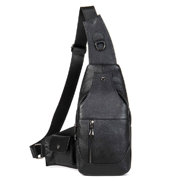 حقيبة كتف سحابية جلدية للرجال والنساء مع جيوب جانبية