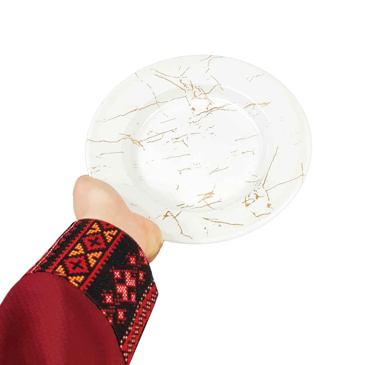 مجموعة أطباق ميلامين بيضاء، آمنة للميكروويف بتصميم الرخام، عدد 6