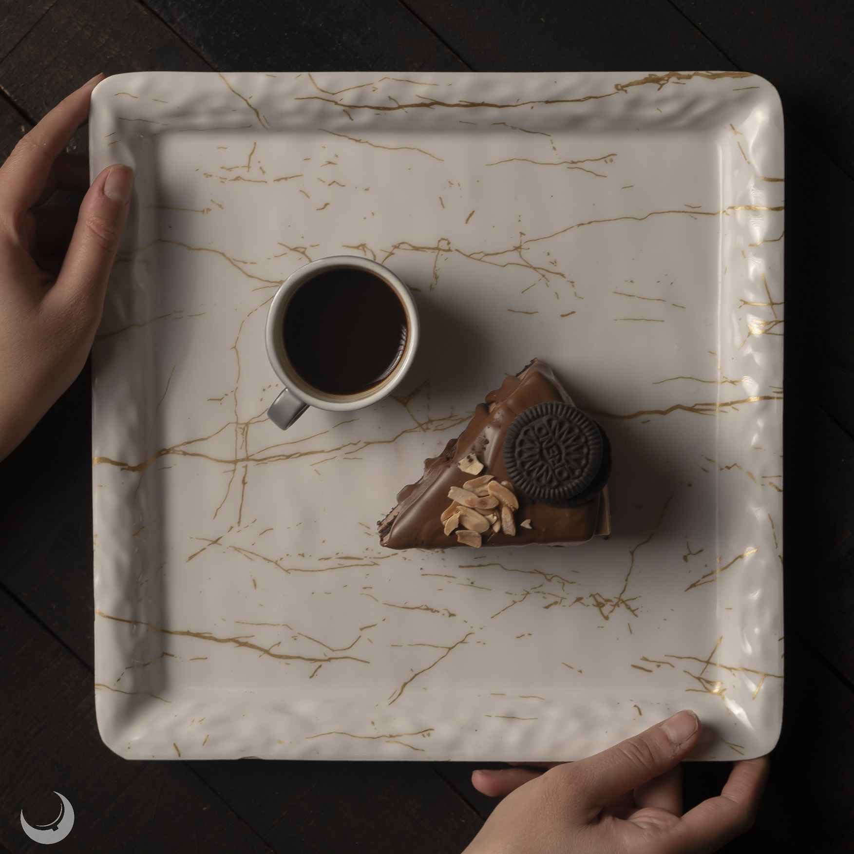 مجموعة أطباق ميلامين بشكل مربع بتصميم الرخام، عدد 3