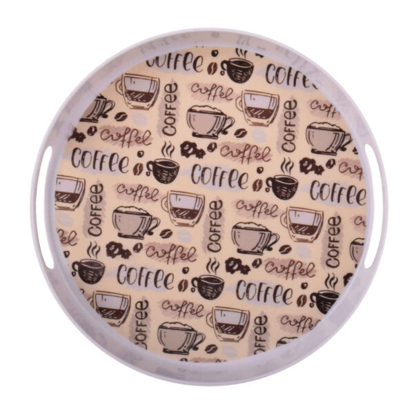 صينية ميلامين شكل دائري مع مقبض موديل قهوة