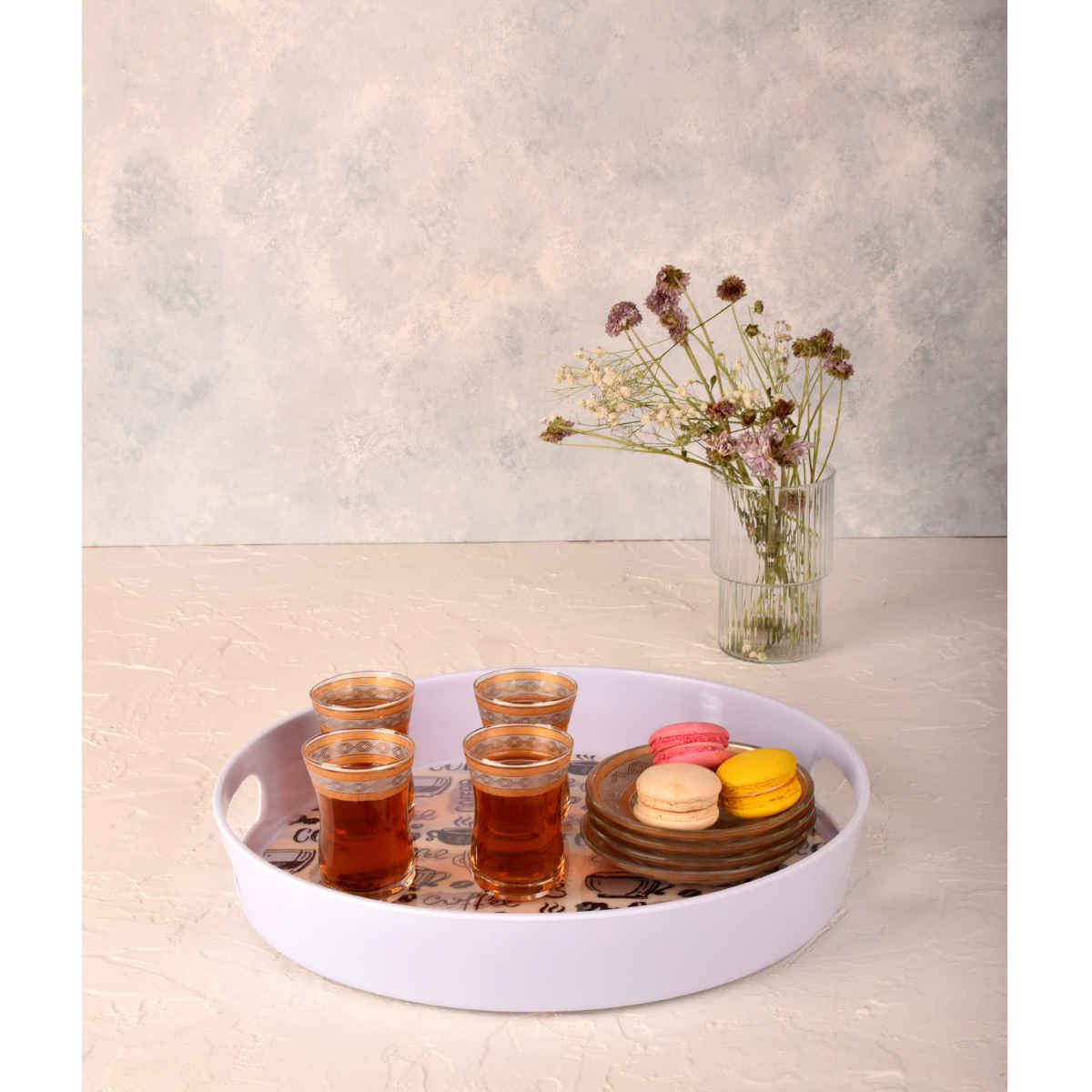 صينية ميلامين شكل دائري مع مقبض موديل قهوة