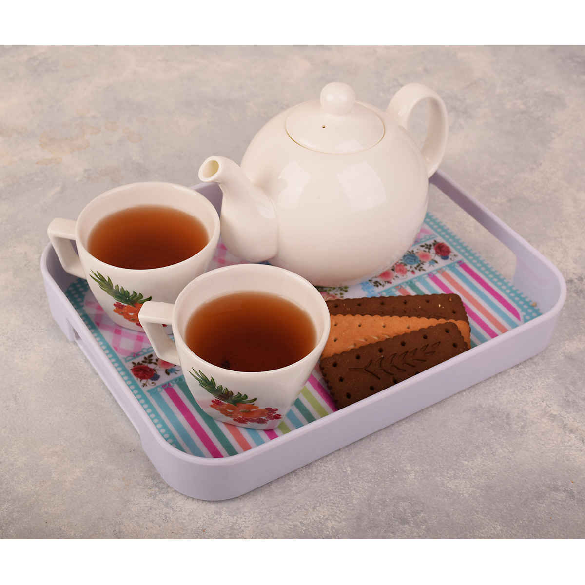 صينية ميلامين خفيفة الوزن مع مقبض وتصميم زهري